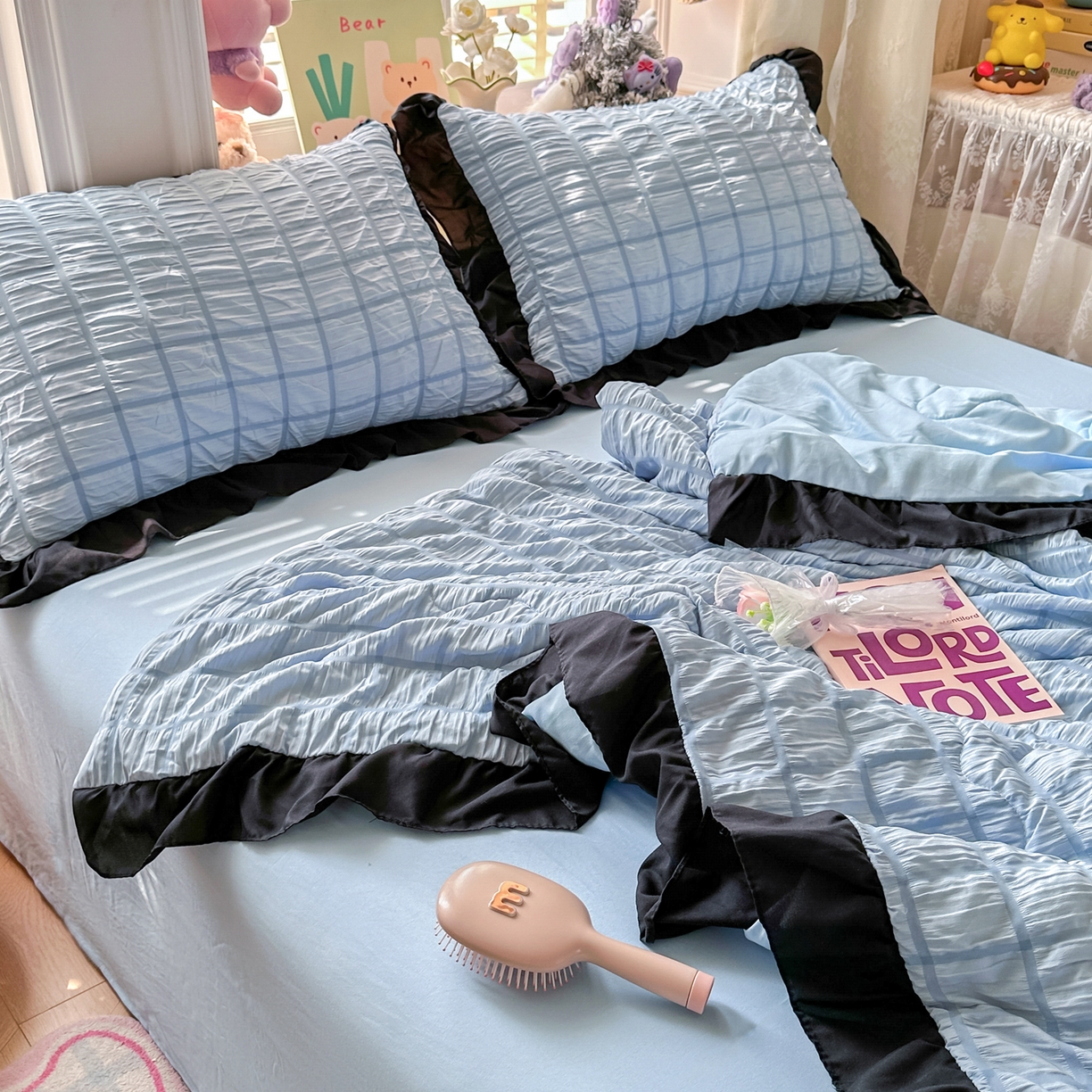 91家纺网 家纺一手货源 找家纺 优卡迪家纺馆 2026新款泡泡纱黑花边大豆夏被被子被芯下载文件包含买家秀 蓝莓仙草