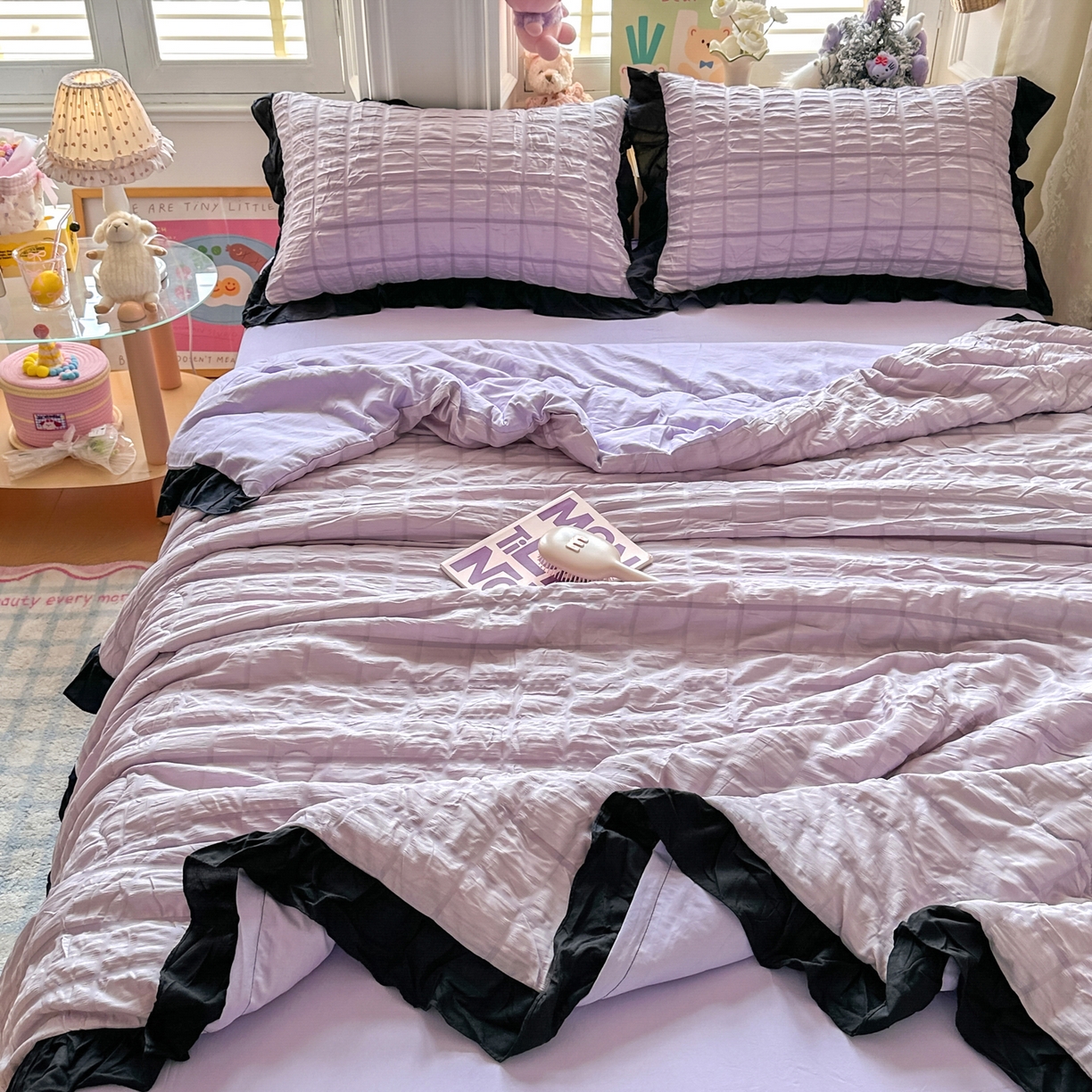 91家纺网 家纺一手货源 找家纺 优卡迪家纺馆 2026新款泡泡纱黑花边大豆夏被被子被芯下载文件包含买家秀 香芋紫薯