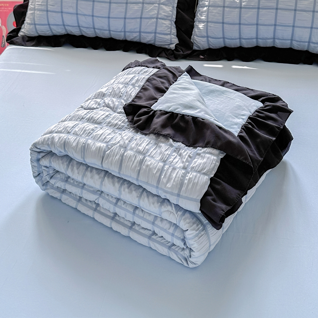 91家纺网 家纺一手货源 找家纺 优卡迪家纺馆 2026新款泡泡纱黑花边大豆夏被被子被芯下载文件包含买家秀 蓝莓仙草