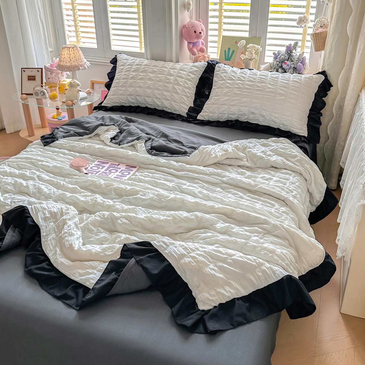 91家纺网 家纺一手货源 找家纺 优卡迪家纺馆 2026新款泡泡纱黑花边大豆夏被被子被芯下载文件包含买家秀 茉莉奶昔