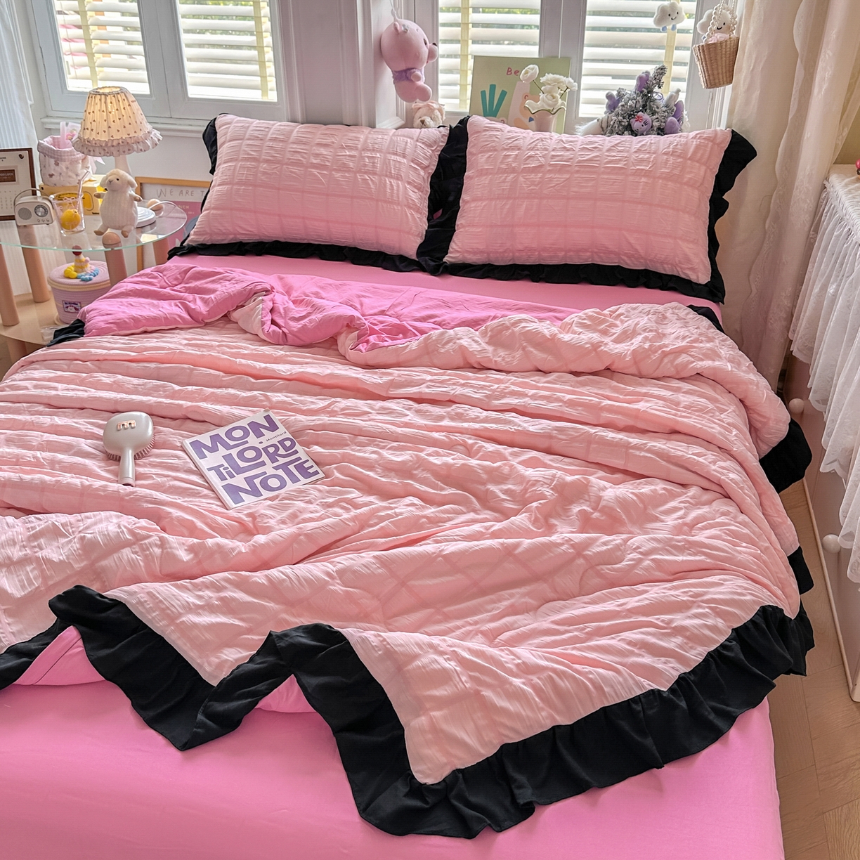 91家纺网 家纺一手货源 找家纺 优卡迪家纺馆 2026新款泡泡纱黑花边大豆夏被被子被芯下载文件包含买家秀 奶油蜜桃