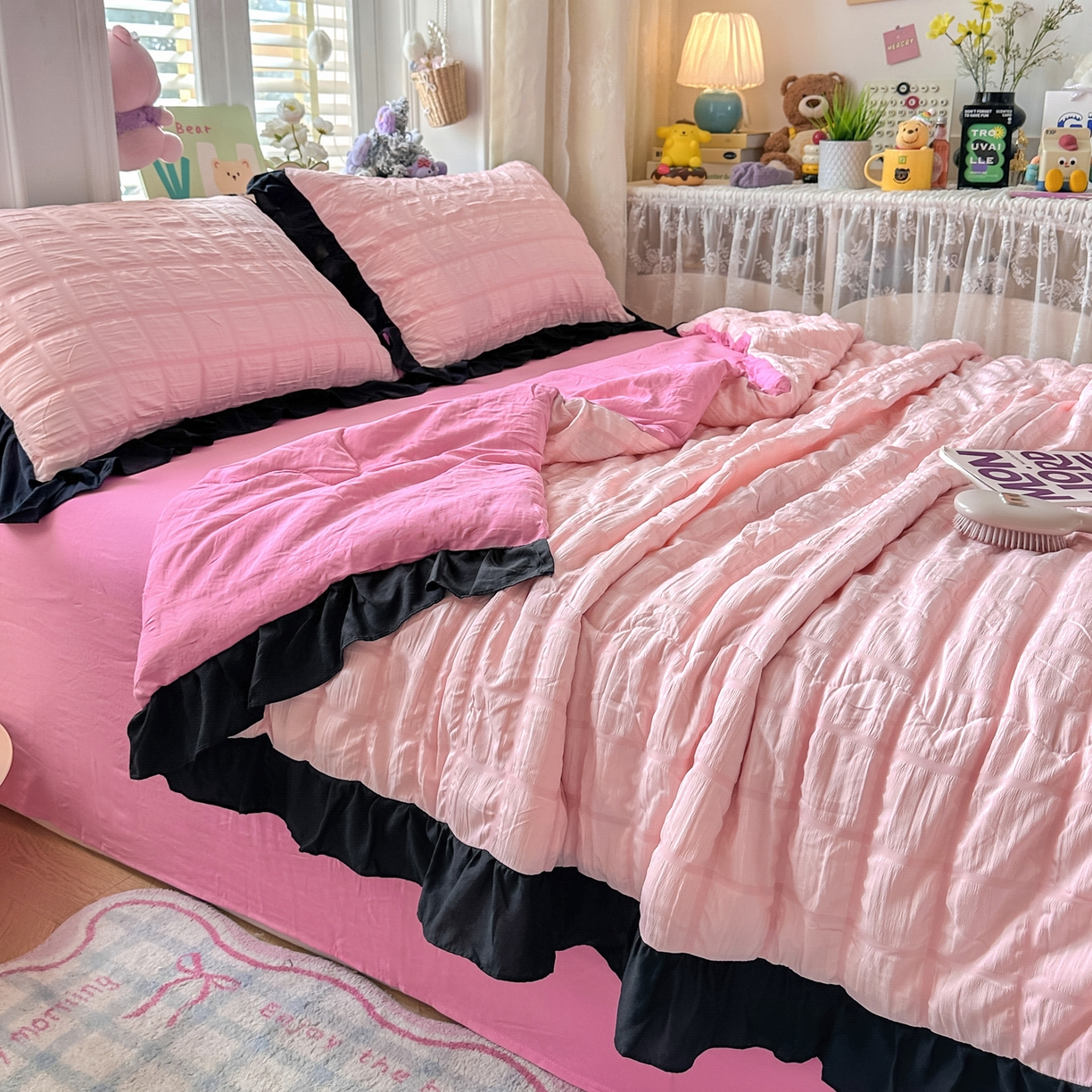 91家纺网 家纺一手货源 找家纺 优卡迪家纺馆 2026新款泡泡纱黑花边大豆夏被被子被芯下载文件包含买家秀 奶油蜜桃