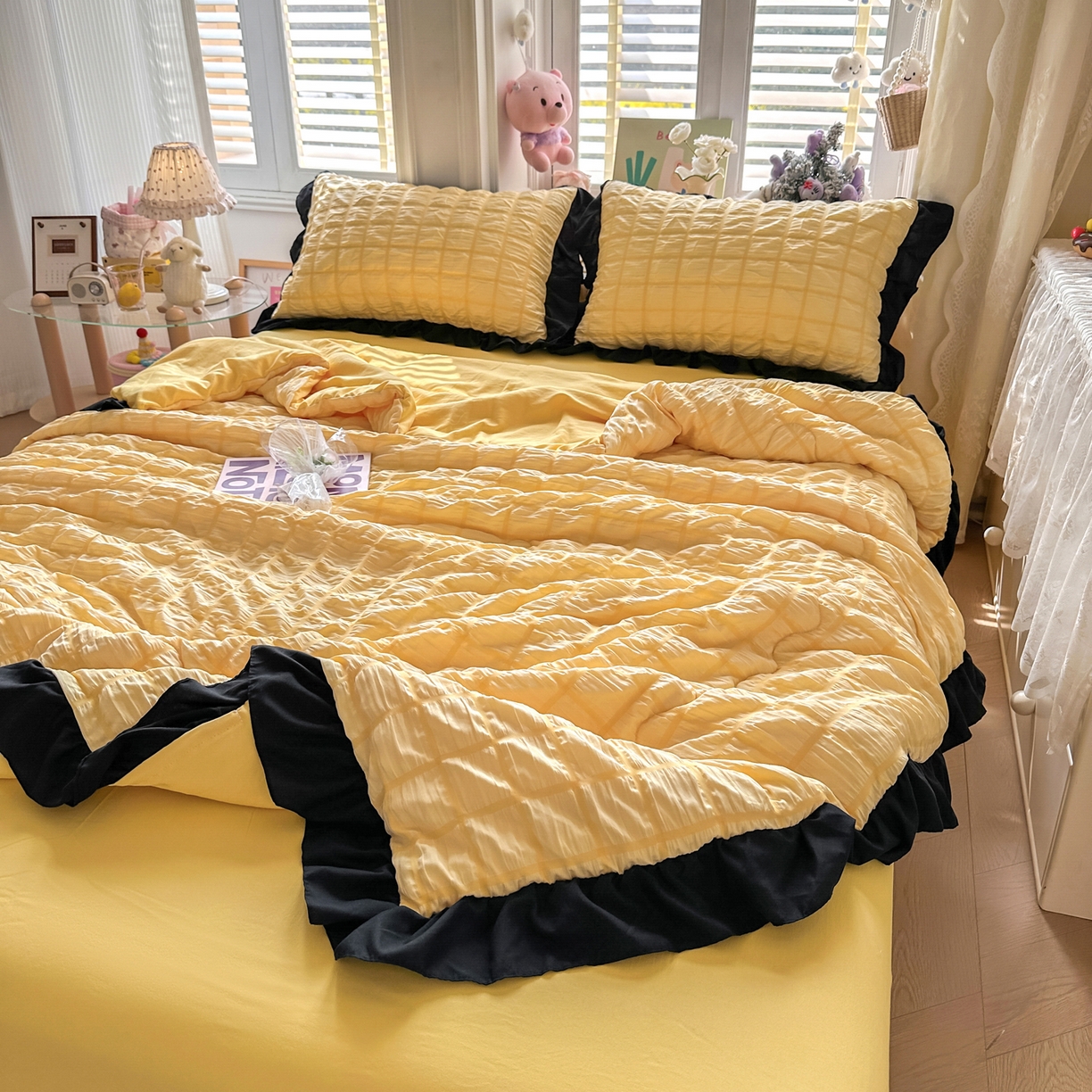 91家纺网 家纺一手货源 找家纺 优卡迪家纺馆 2026新款泡泡纱黑花边大豆夏被被子被芯下载文件包含买家秀 魔芋橙汁