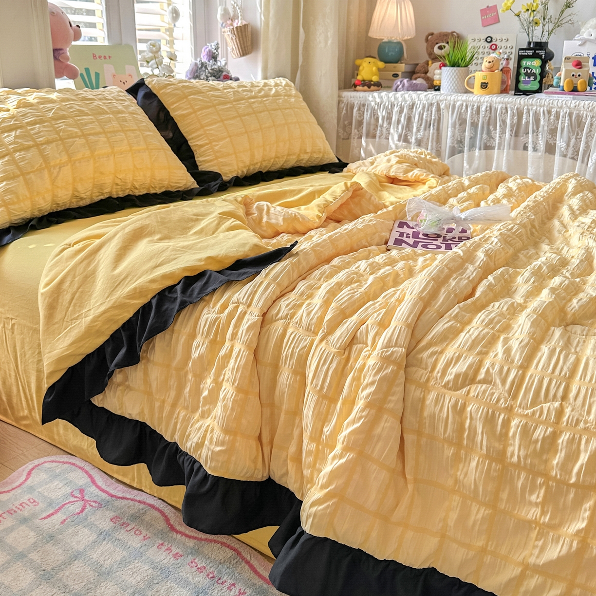 91家纺网 家纺一手货源 找家纺 优卡迪家纺馆 2026新款泡泡纱黑花边大豆夏被被子被芯下载文件包含买家秀 魔芋橙汁