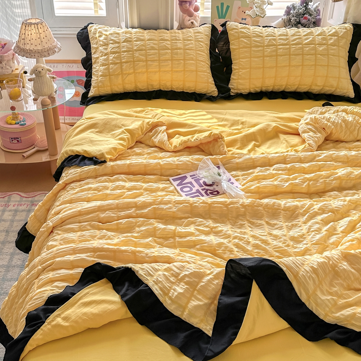 91家纺网 家纺一手货源 找家纺 优卡迪家纺馆 2026新款泡泡纱黑花边大豆夏被被子被芯下载文件包含买家秀 魔芋橙汁