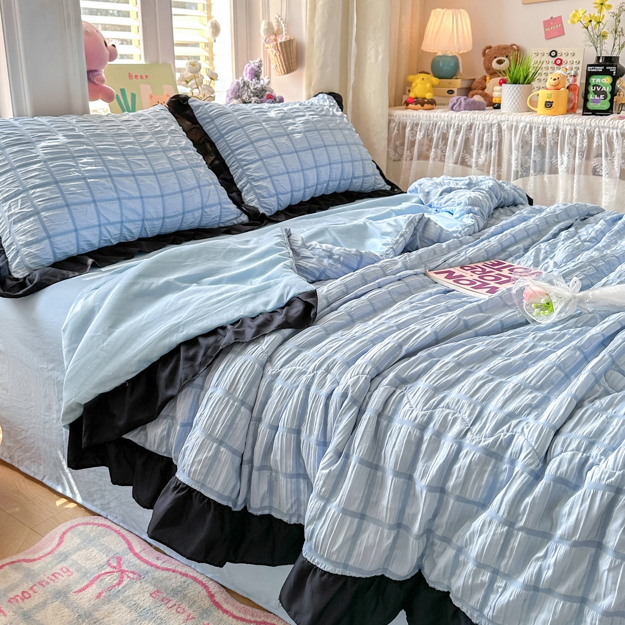 91家纺网 家纺一手货源 找家纺 优卡迪家纺馆 2026新款泡泡纱黑花边大豆夏被被子被芯下载文件包含买家秀 蓝莓仙草