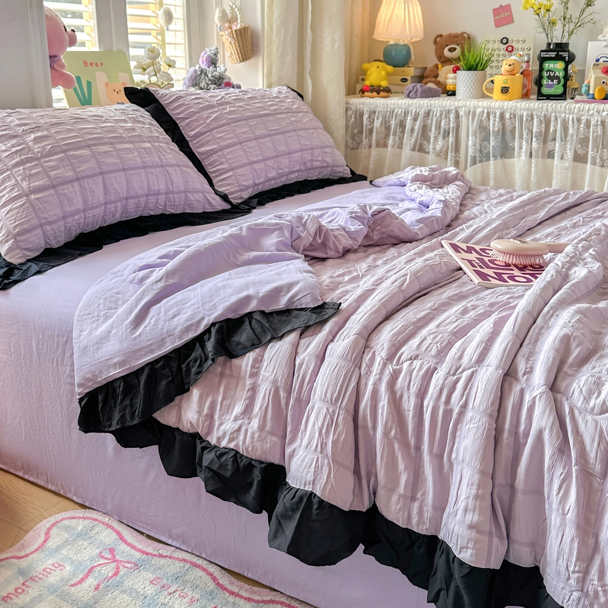 91家纺网 家纺一手货源 找家纺 优卡迪家纺馆 2026新款泡泡纱黑花边大豆夏被被子被芯下载文件包含买家秀 香芋紫薯