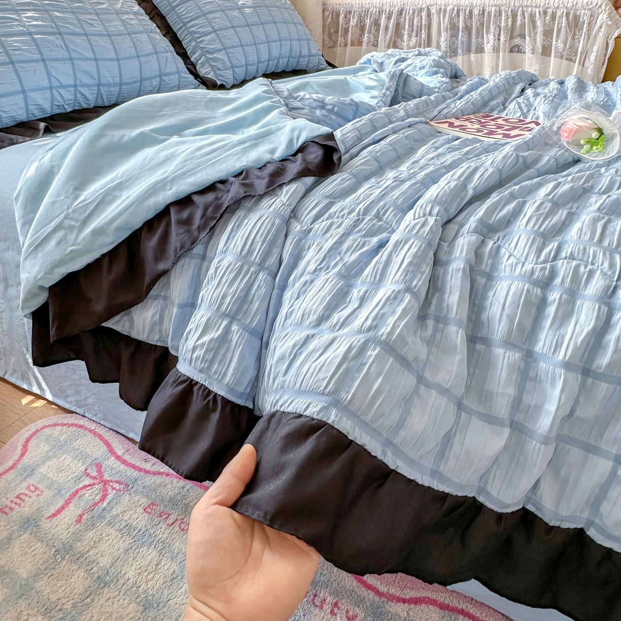 91家纺网 家纺一手货源 找家纺 优卡迪家纺馆 2026新款泡泡纱黑花边大豆夏被被子被芯下载文件包含买家秀 蓝莓仙草