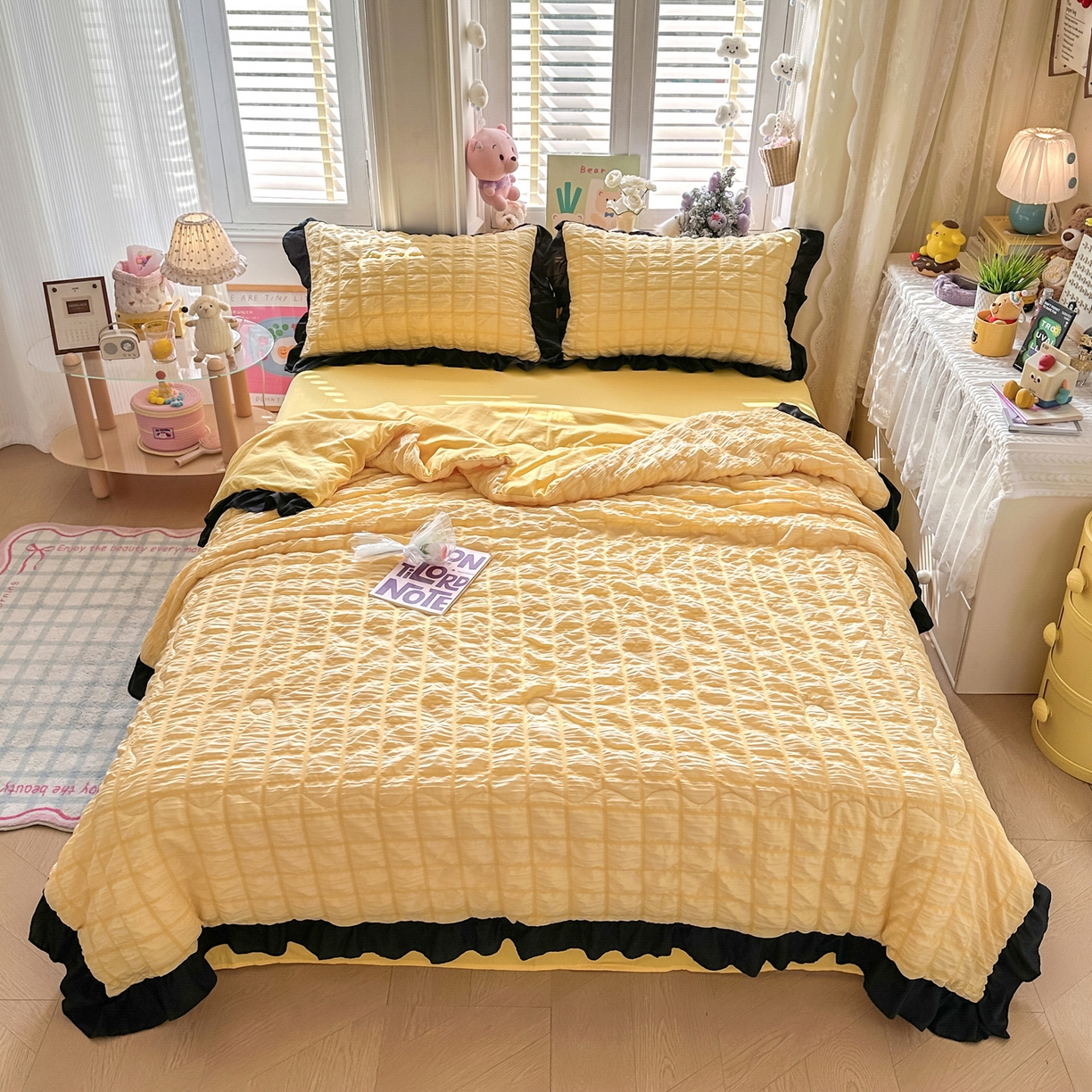 91家纺网 家纺一手货源 找家纺 优卡迪家纺馆 2026新款泡泡纱黑花边大豆夏被被子被芯下载文件包含买家秀 魔芋橙汁