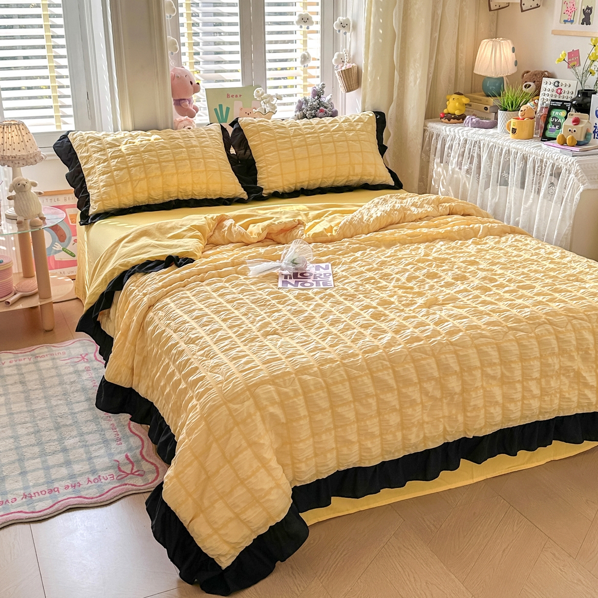 91家纺网 家纺一手货源 找家纺 优卡迪家纺馆 2026新款泡泡纱黑花边大豆夏被被子被芯下载文件包含买家秀 魔芋橙汁