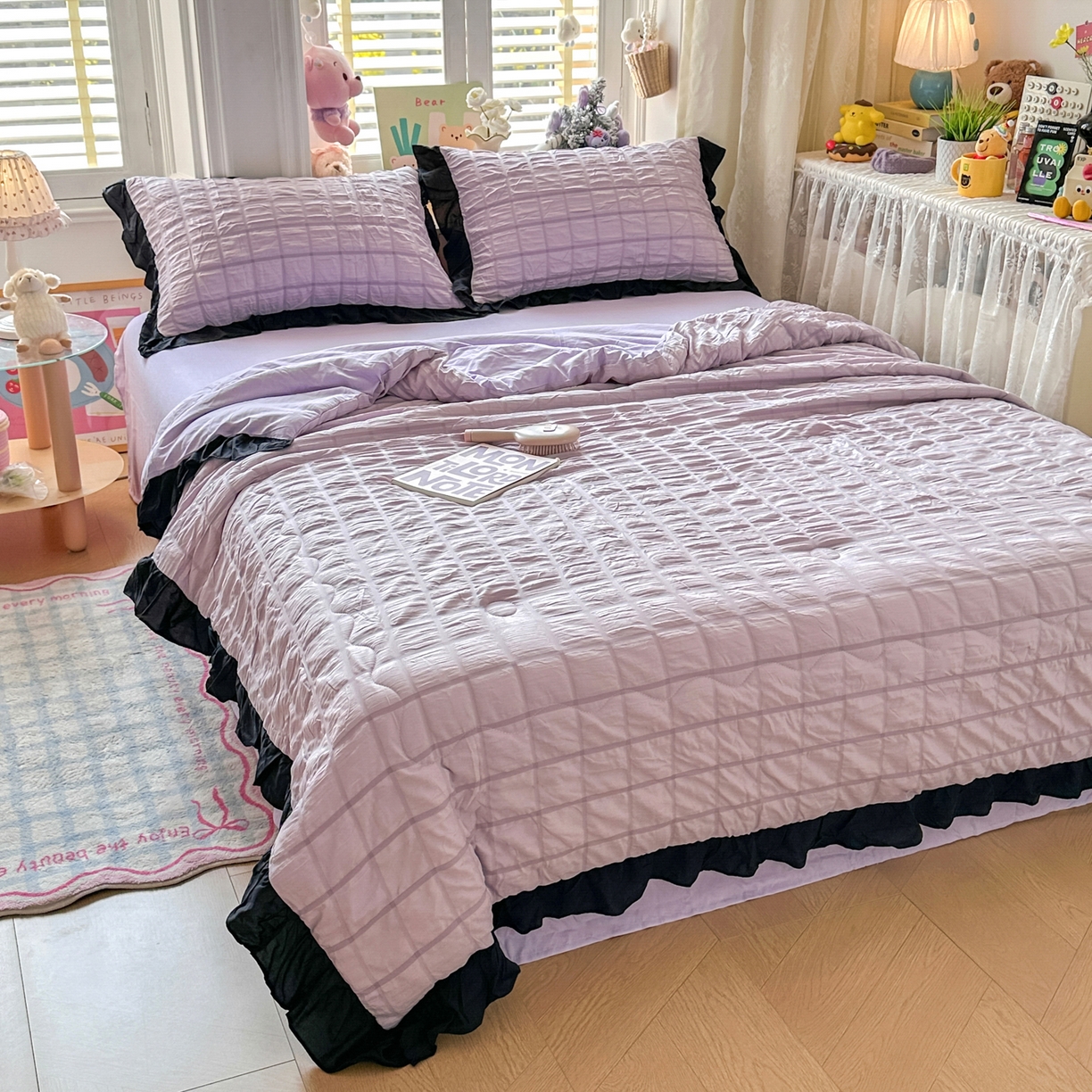 91家纺网 家纺一手货源 找家纺 优卡迪家纺馆 2026新款泡泡纱黑花边大豆夏被被子被芯下载文件包含买家秀 香芋紫薯