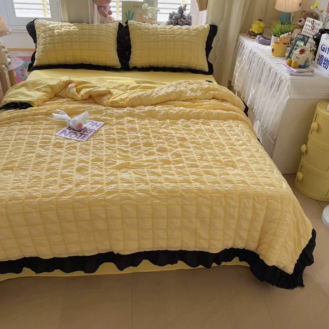 91家纺网 家纺一手货源 找家纺 优卡迪家纺馆 2026新款泡泡纱黑花边大豆夏被被子被芯下载文件包含买家秀 魔芋橙汁