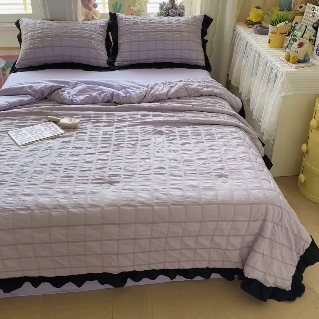 91家纺网 家纺一手货源 找家纺 优卡迪家纺馆 2026新款泡泡纱黑花边大豆夏被被子被芯下载文件包含买家秀 香芋紫薯