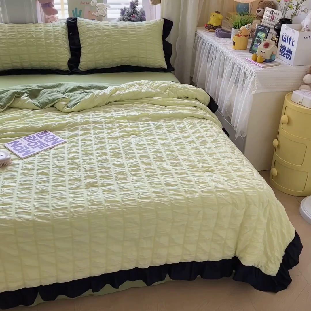 91家纺网 家纺一手货源 找家纺 （总）优卡迪家纺馆 2026新款泡泡纱黑花边大豆夏被被子被芯下载文件包含买家秀