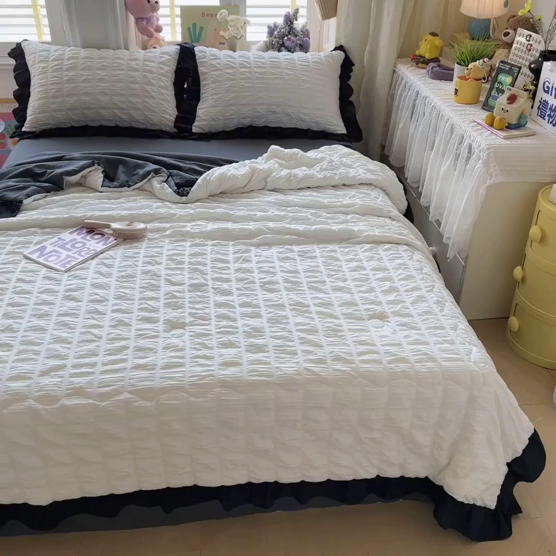 91家纺网 家纺一手货源 找家纺 优卡迪家纺馆 2026新款泡泡纱黑花边大豆夏被被子被芯下载文件包含买家秀 茉莉奶昔