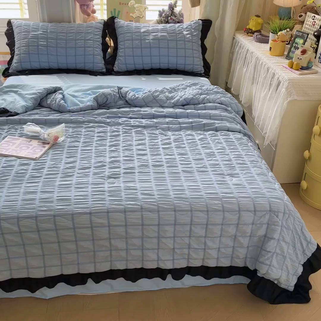 91家纺网 家纺一手货源 找家纺 优卡迪家纺馆 2026新款泡泡纱黑花边大豆夏被被子被芯下载文件包含买家秀 蓝莓仙草