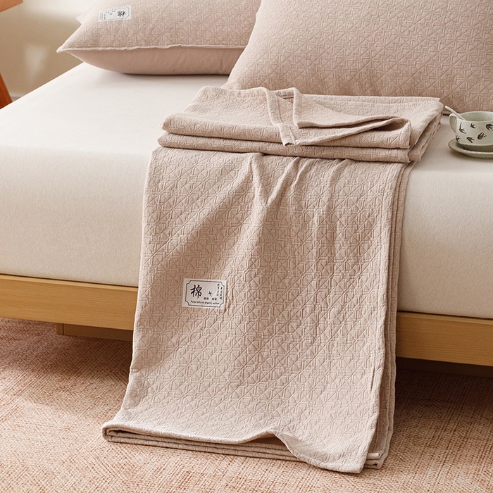 悦然毛巾被 2026新款素色提花全棉三层纱盖毯毛巾被A类休闲毯 素野咖