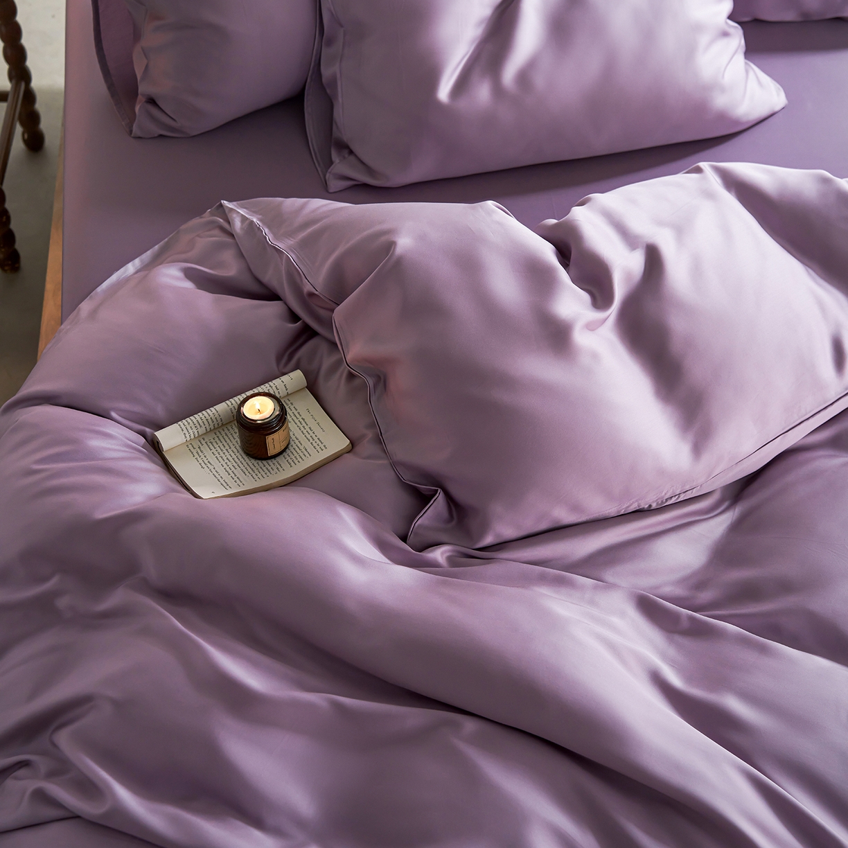 91家纺网 家纺一手货源 找家纺 轩和家居 2026新款60支奥地利兰精天丝四件套 香气紫