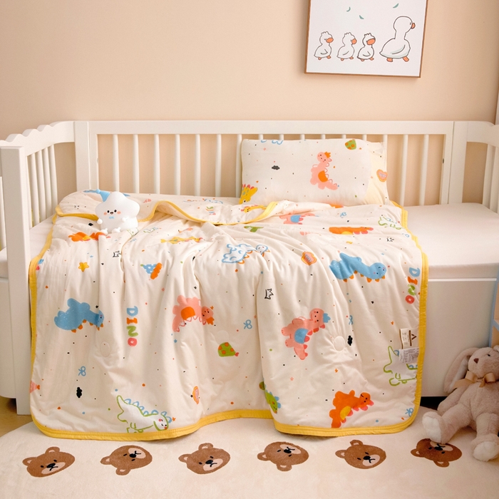 91家纺网 家纺一手货源 找家纺 鱼宝 2026春夏新款儿童针织棉夏被夏凉被空调被 波点恐龙