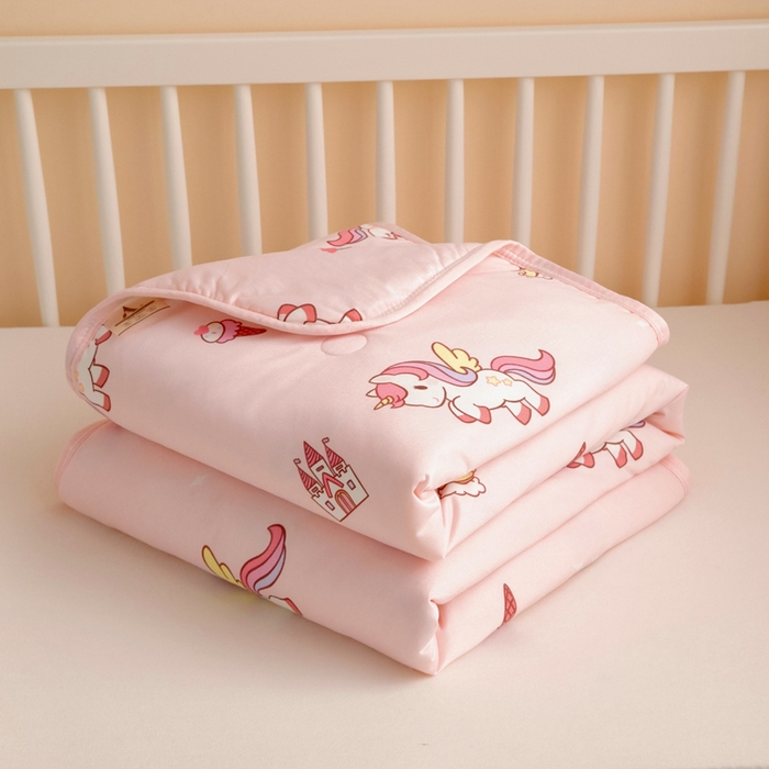 91家纺网 家纺一手货源 找家纺 鱼宝 2026春夏新款儿童针织棉夏被夏凉被空调被 彩虹马