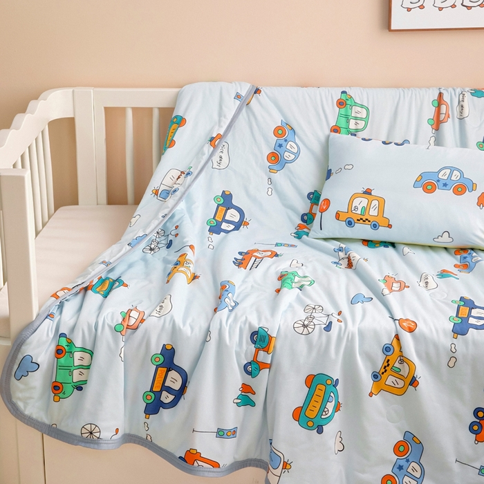 91家纺网 家纺一手货源 找家纺 鱼宝 2026春夏新款儿童针织棉夏被夏凉被空调被 嘟嘟车