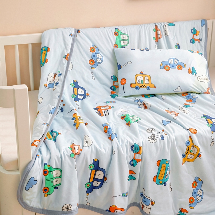 91家纺网 家纺一手货源 找家纺 鱼宝 2026春夏新款儿童针织棉夏被夏凉被空调被 嘟嘟车