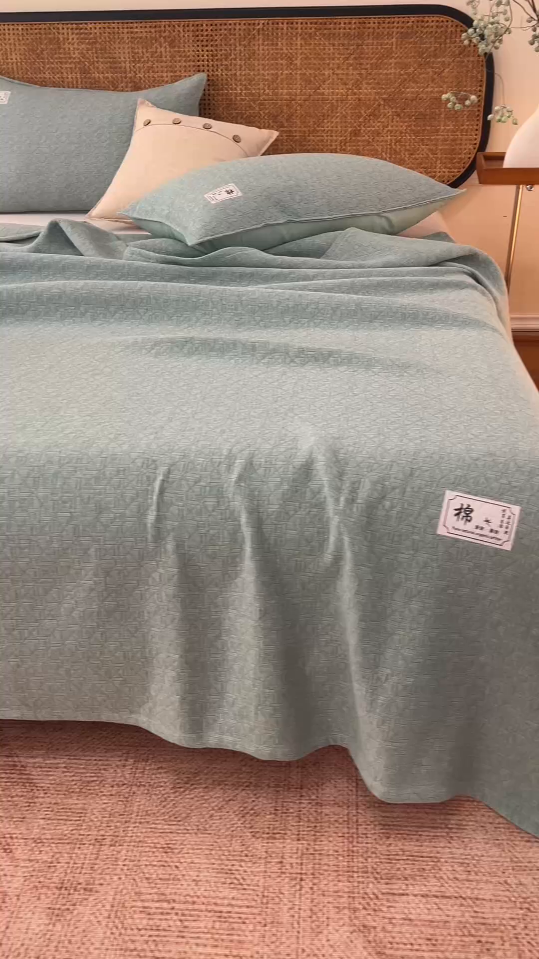 91家纺网 家纺一手货源 找家纺 悦然毛巾被 2026新款素色提花全棉三层纱盖毯毛巾被A类休闲毯 素野绿