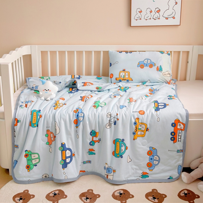 91家纺网 家纺一手货源 找家纺 鱼宝 2026春夏新款儿童针织棉夏被夏凉被空调被 嘟嘟车