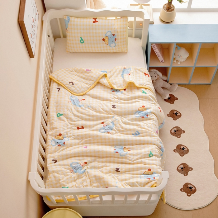 鱼宝 2026春夏新款儿童针织棉夏被夏凉被空调被 格子小象