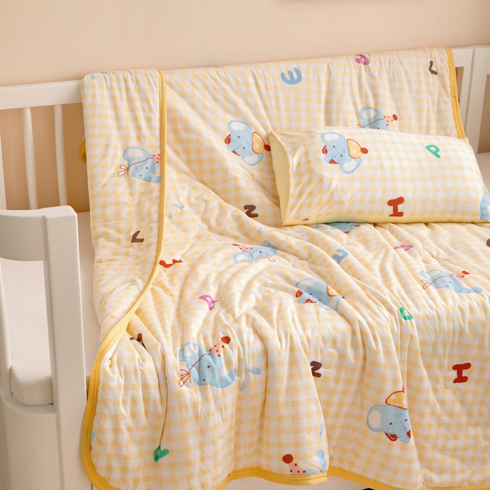 91家纺网 家纺一手货源 找家纺 鱼宝 2026春夏新款儿童针织棉夏被夏凉被空调被 格子小象