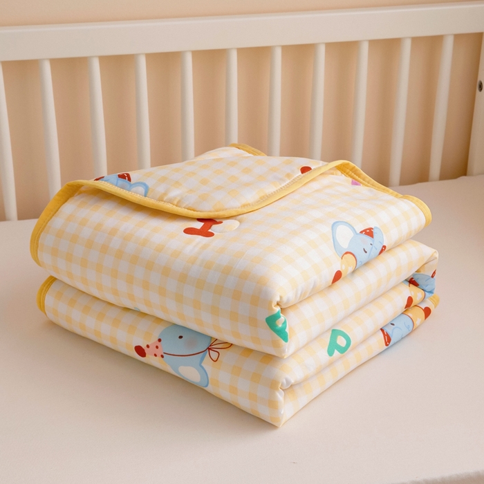 91家纺网 家纺一手货源 找家纺 鱼宝 2026春夏新款儿童针织棉夏被夏凉被空调被 格子小象