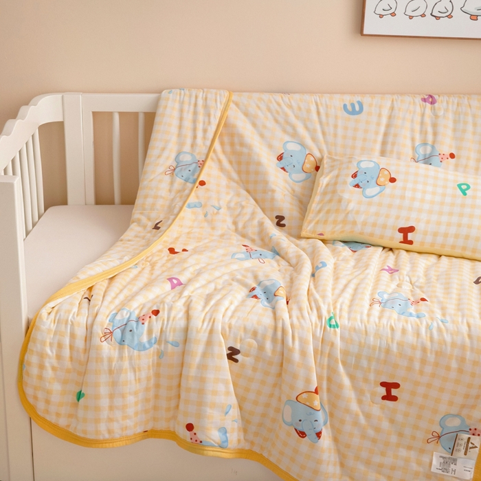 91家纺网 家纺一手货源 找家纺 鱼宝 2026春夏新款儿童针织棉夏被夏凉被空调被 格子小象