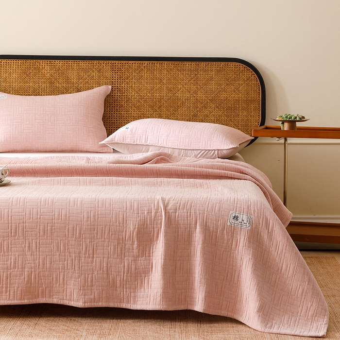 91家纺网 家纺一手货源 找家纺 悦然毛巾被 2026新款素色提花全棉三层纱盖毯毛巾被A类休闲毯 原织豆纱