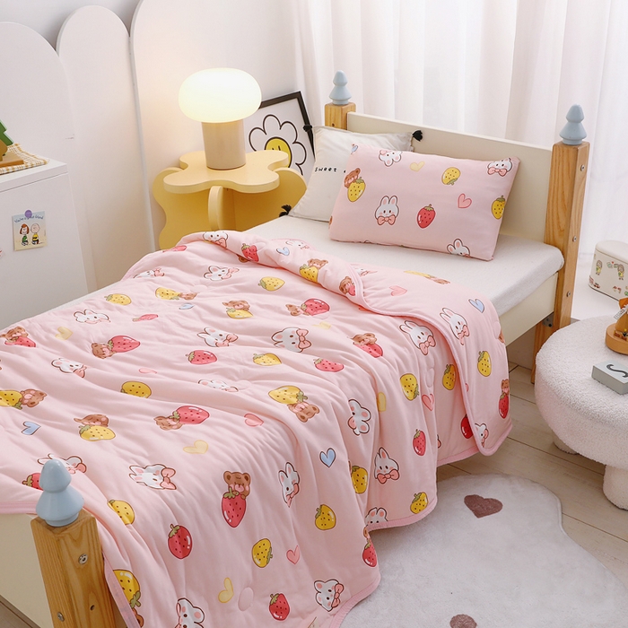 91家纺网 家纺一手货源 找家纺 鱼宝 2026春夏新款儿童针织棉夏被夏凉被空调被 果冻兔