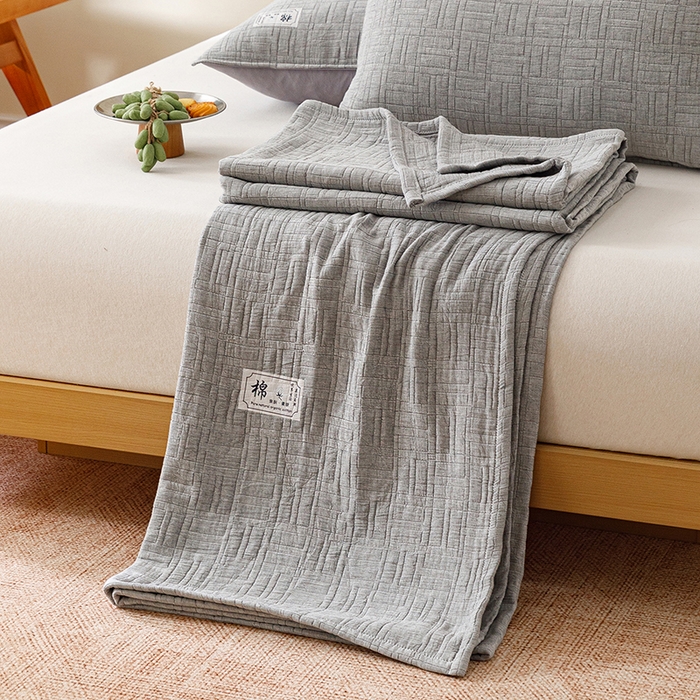 悦然毛巾被 2026新款素色提花全棉三层纱盖毯毛巾被A类休闲毯 原织灰
