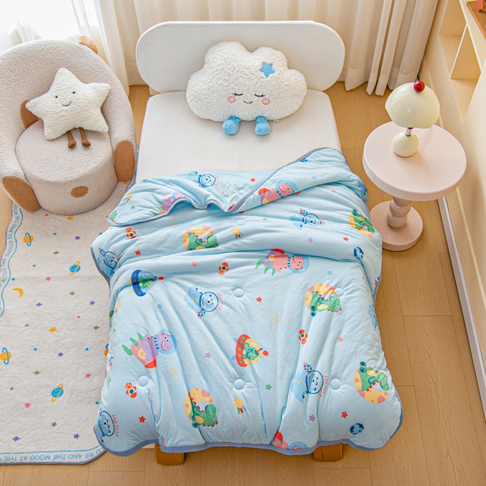 91家纺网 家纺一手货源 找家纺 鱼宝 2026春夏新款儿童针织棉夏被夏凉被空调被 快乐恐龙