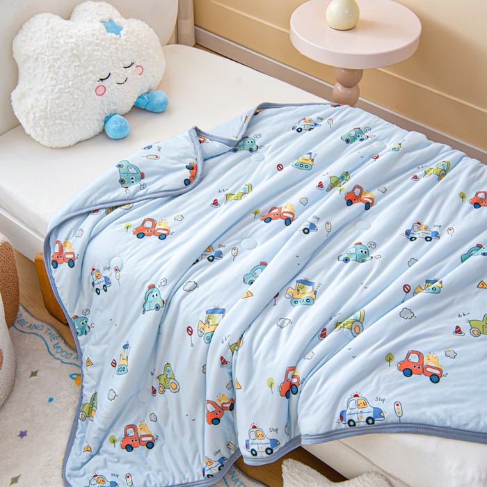 91家纺网 家纺一手货源 找家纺 鱼宝 2026春夏新款儿童针织棉夏被夏凉被空调被 汽车总动员