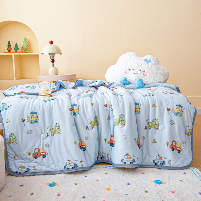 91家纺网 家纺一手货源 找家纺 鱼宝 2026春夏新款儿童针织棉夏被夏凉被空调被 汽车总动员