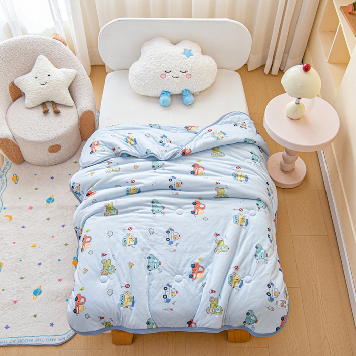 91家纺网 家纺一手货源 找家纺 鱼宝 2026春夏新款儿童针织棉夏被夏凉被空调被 汽车总动员