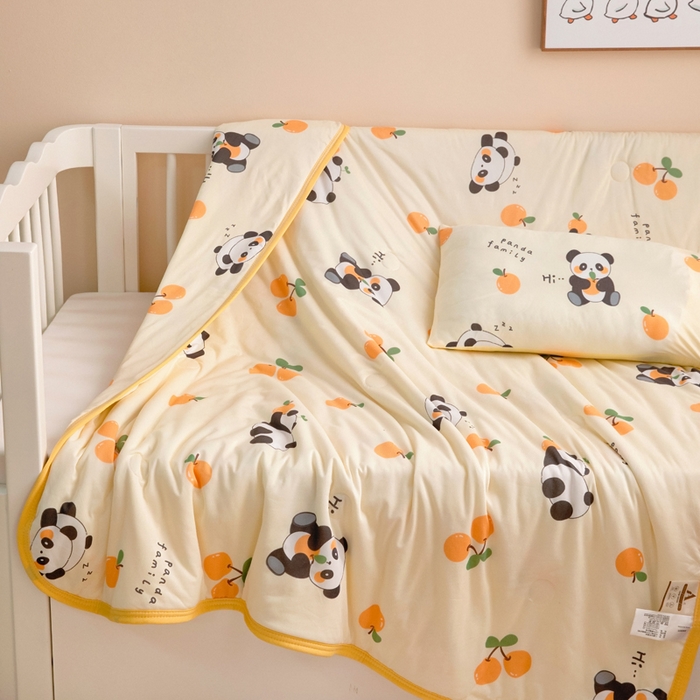 91家纺网 家纺一手货源 找家纺 鱼宝 2026春夏新款儿童针织棉夏被夏凉被空调被 水果熊猫