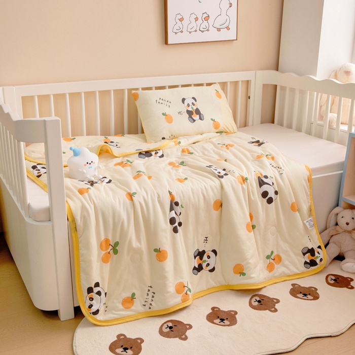 91家纺网 家纺一手货源 找家纺 鱼宝 2026春夏新款儿童针织棉夏被夏凉被空调被 水果熊猫