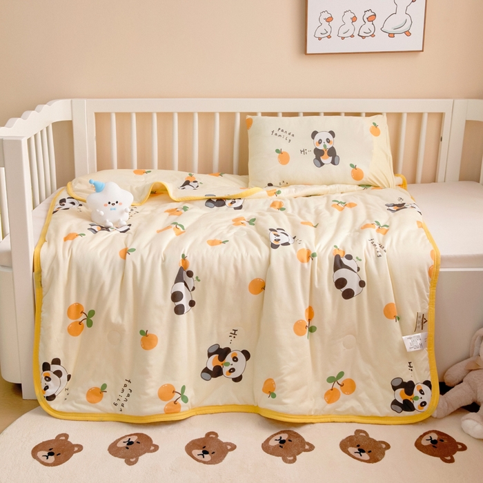 91家纺网 家纺一手货源 找家纺 鱼宝 2026春夏新款儿童针织棉夏被夏凉被空调被 水果熊猫