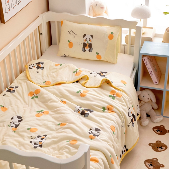 91家纺网 家纺一手货源 找家纺 鱼宝 2026春夏新款儿童针织棉夏被夏凉被空调被 水果熊猫