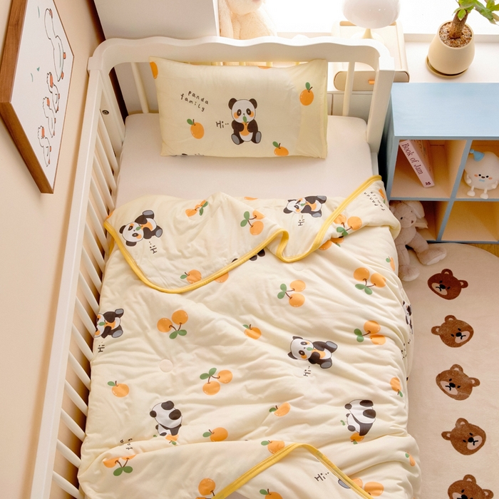 91家纺网 家纺一手货源 找家纺 鱼宝 2026春夏新款儿童针织棉夏被夏凉被空调被 水果熊猫