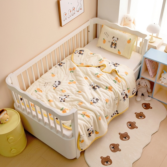 91家纺网 家纺一手货源 找家纺 鱼宝 2026春夏新款儿童针织棉夏被夏凉被空调被 水果熊猫