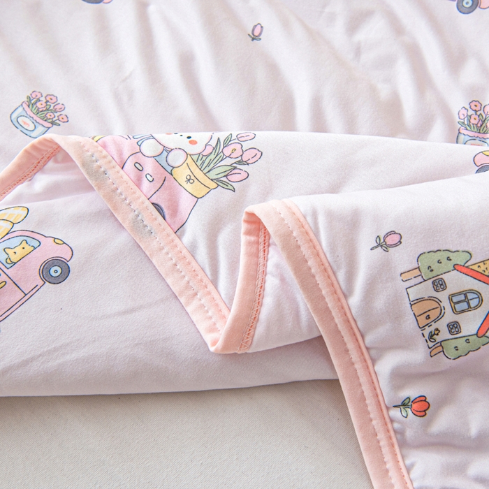 91家纺网 家纺一手货源 找家纺 鱼宝 2026春夏新款儿童针织棉夏被夏凉被空调被 小兔家园