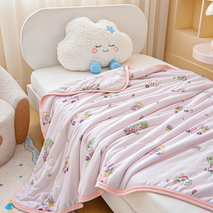 91家纺网 家纺一手货源 找家纺 鱼宝 2026春夏新款儿童针织棉夏被夏凉被空调被 小兔家园