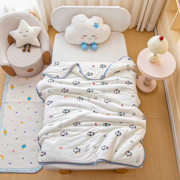 鱼宝 2026春夏新款儿童针织棉夏被夏凉被空调被 樱桃企鹅