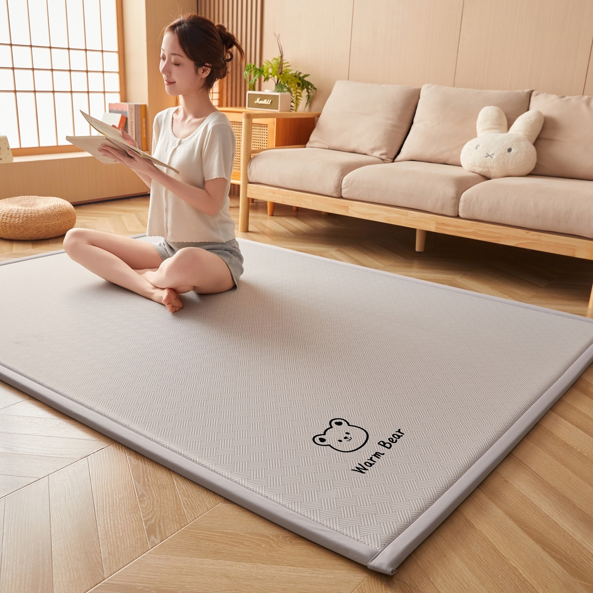 91家纺网 家纺一手货源 找家纺 喜她床垫 2026新款纯色凉感冰丝地垫 时尚凉席地垫床垫（厚度1.5cm） 灰色