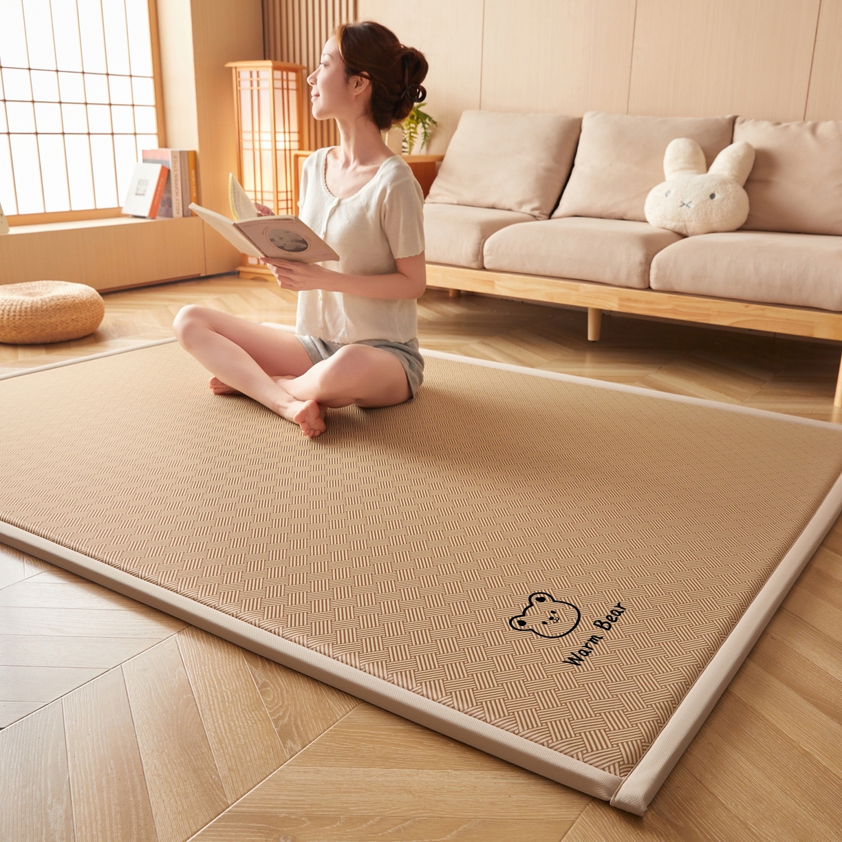 喜她床垫 2026新款纯色凉感冰丝地垫 时尚凉席地垫床垫（厚度1.5cm） 咖色